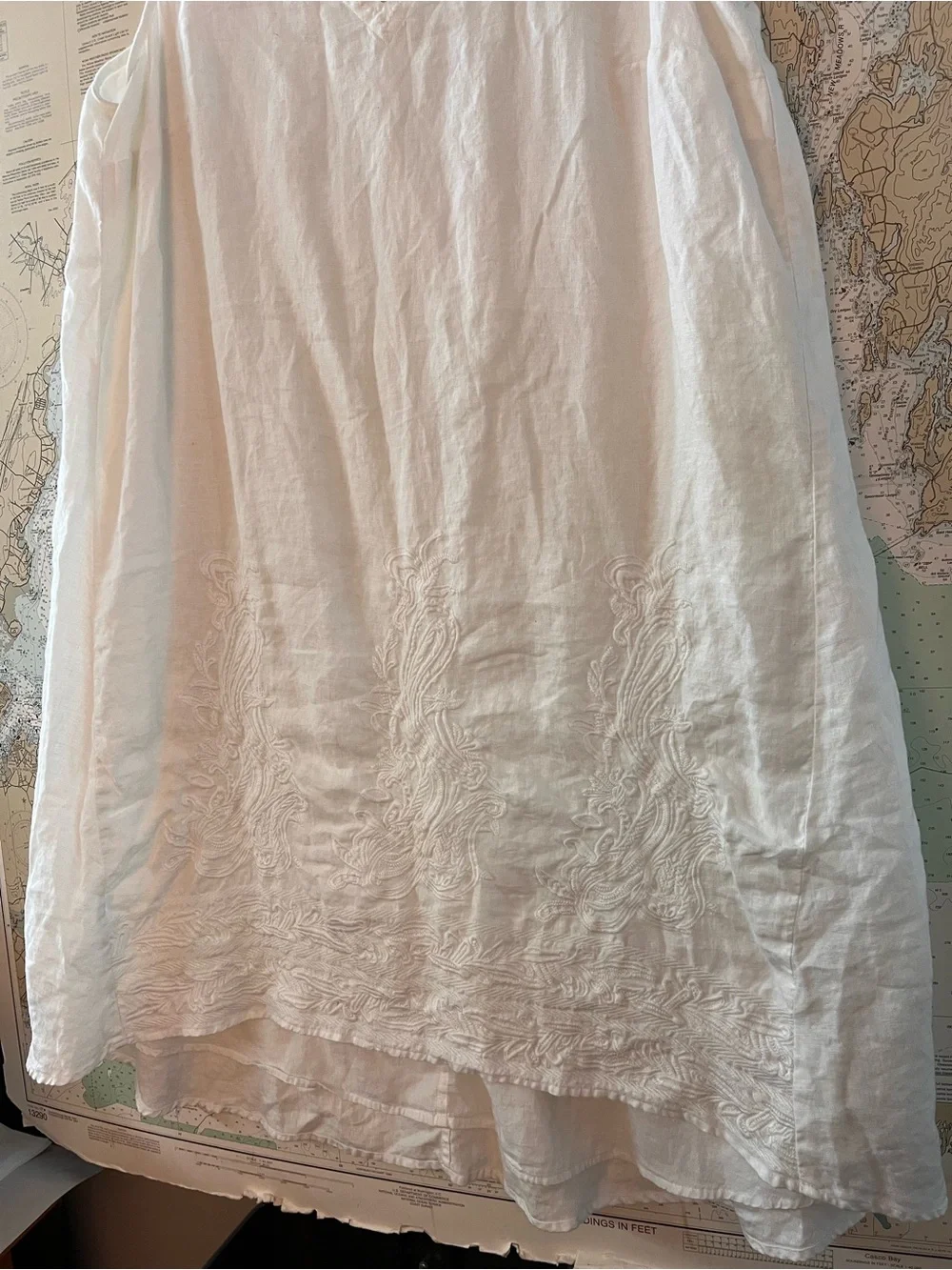 Pure Jill Elements White Linen Embroidered Sleeveless Dress XL Boho Cottagecore - Picture 3 of 12